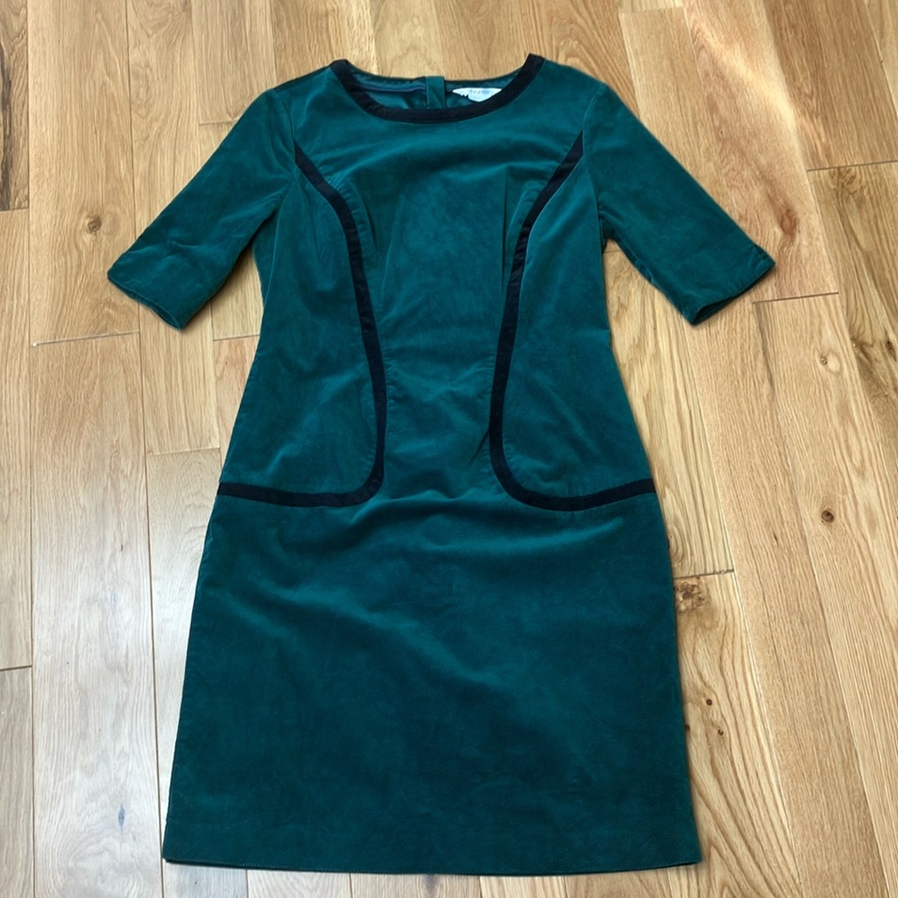 Boden Forest Green Midi Dress with Black Trim
